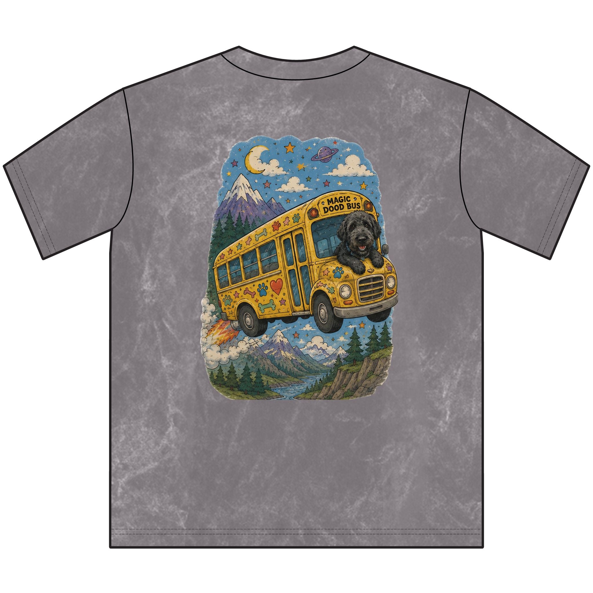 Vintage Magic Dood Bus Tee — Retro Yellow Bus Adventure Graphic Shirt