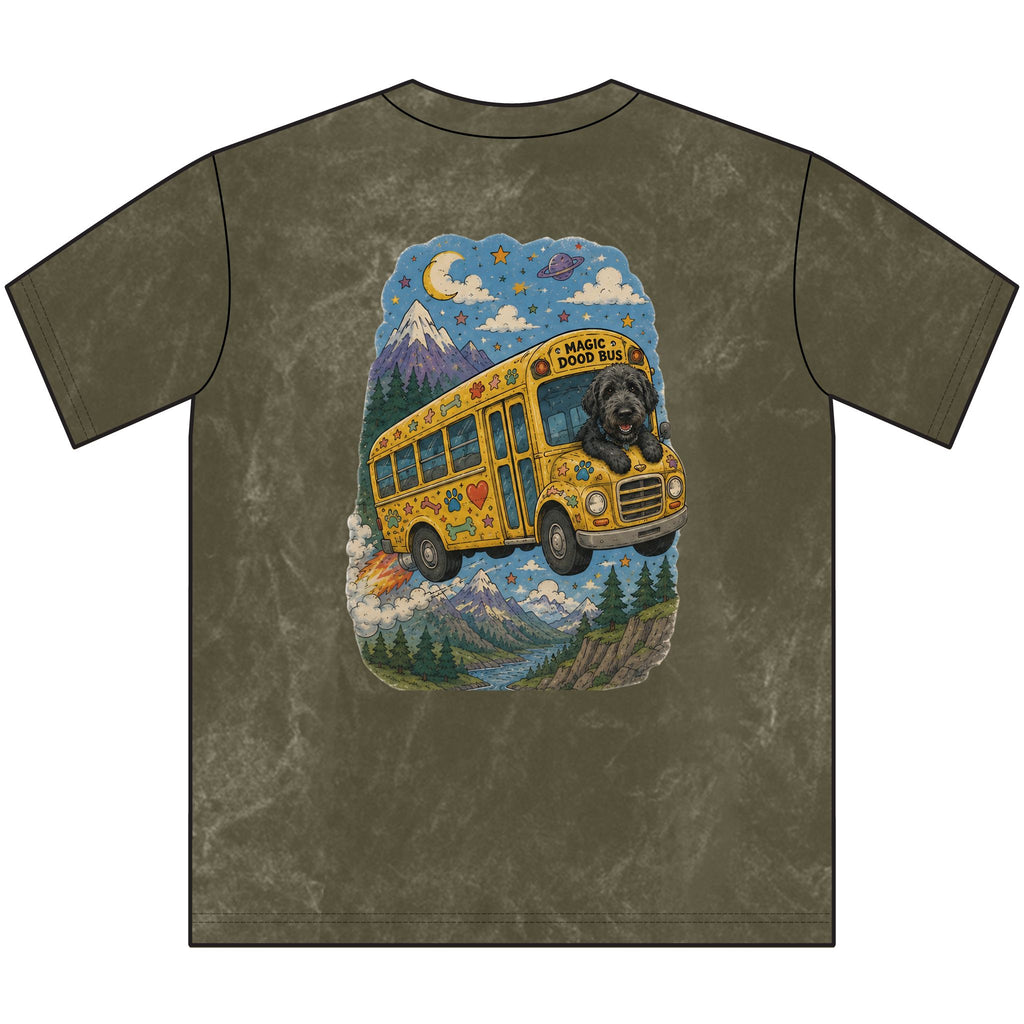 Vintage Magic Dood Bus Tee — Retro Yellow Bus Adventure Graphic Shirt